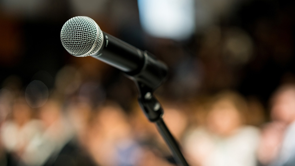 a microphone set up on stage