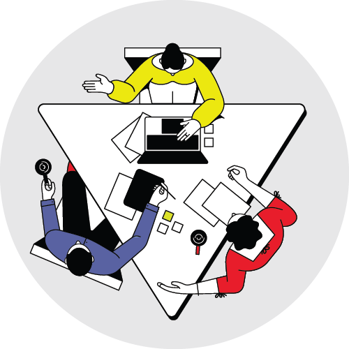 Illustration of people sitting around a table collaborating