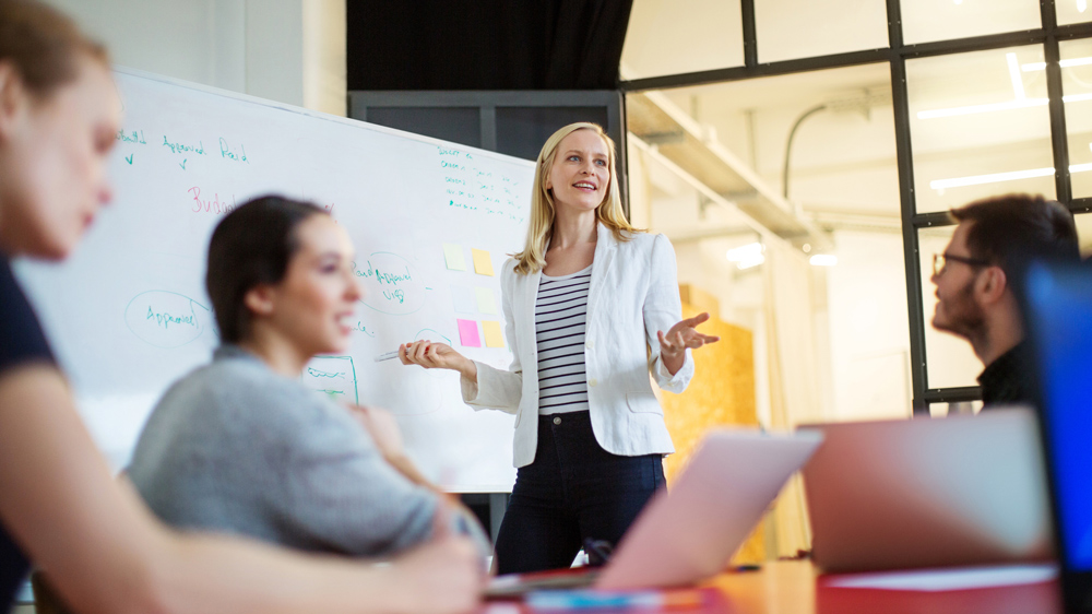 business woman giving presentation