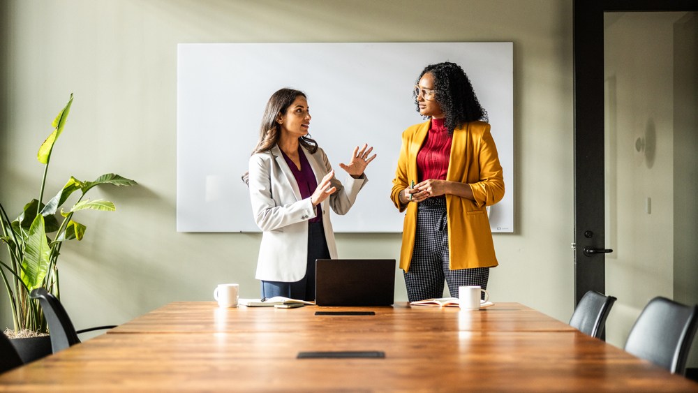 two businesswomen talking